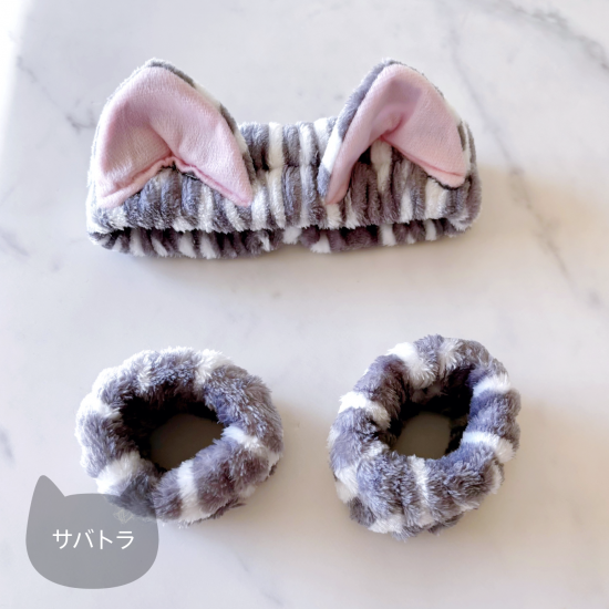 ネコ耳ヘアバンド&リストバンドセット サバトラ