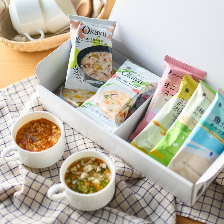 お中元 夏ギフト 高島屋 法人事業部 セレクト スープストックトーキョー スープとOkayuの8種セット8個入 / 高島屋 ギフトセット スープ おかゆ フリーズドライ 個包装 手土産 引越し 挨拶 出産 結婚 お返し贈答品 写真入り メッセージカード JGS