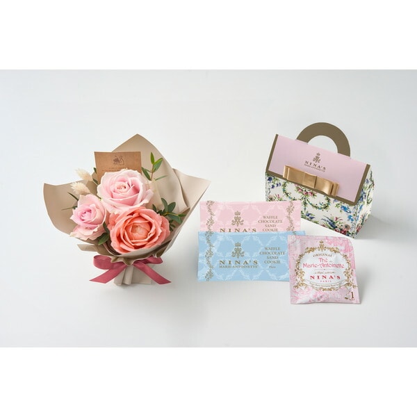 お中元 夏ギフト ギフト ホシファーム ミニアレンジメントスイート＆二ナスオリジナルシークレットガーデンティータイム3個 メーカー直送 花とお菓子 紅茶 贈答品 内祝い 御中元 送料無料 敬老の日ギフト