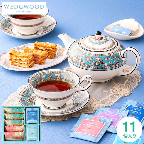 お菓子 内祝い ミルフイユ＆ウェッジウッドティーバッグセット 11個 WWJ-02A / スイーツ 洋菓子 ミルフイユ ミルフィーユ ティーバッグ 紅茶 手土産 おしゃれ 個包装 小分け お祝い 内祝い 出産内祝い 結婚内祝い 誕生日 プレゼント gws 敬老の日 お中元 夏ギフト 残暑見舞い
