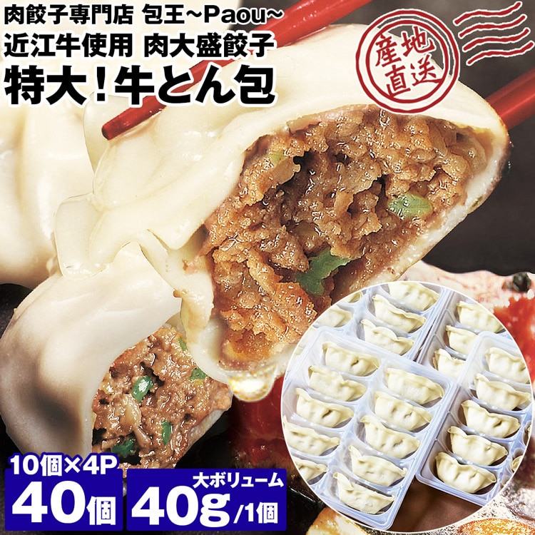 餃子 取り寄せ 肉大盛餃子 40g 40個 (10個×4P) 特大 牛とん包 メディア掲載 受賞歴 多数！ paou 包王 冷凍便 同梱不可 指定日不可 産直