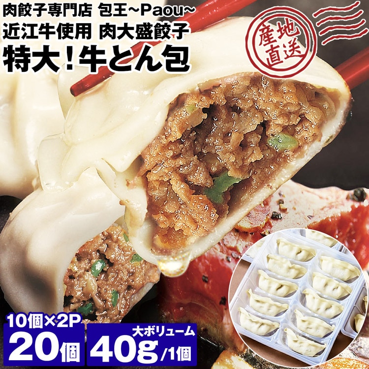 餃子 取り寄せ 肉大盛餃子 40g 20個 (10個×2P) 特大 牛とん包 メディア掲載 受賞歴 多数！ paou 包王 冷凍便 同梱不可 指定日不可 産直