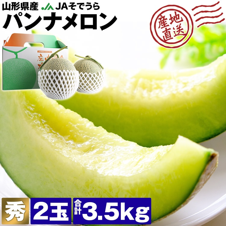 メロン パンナメロン JAそでうら 秀 2玉 約3.5kg 3Lサイズ以上 庄内砂丘 砂丘メロン 化粧箱入り 山形県 産直 産地直送 常温便 同梱不可 指定日不可