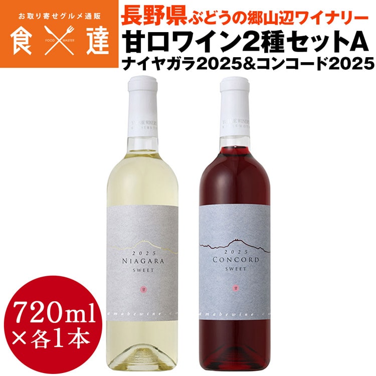 甘口ワイン2種セットA 720ml×2 ナイヤガラ コンコード 2025 長野県 山辺ワイナリー 産直 常温便 同梱不可 指定日不可 産直