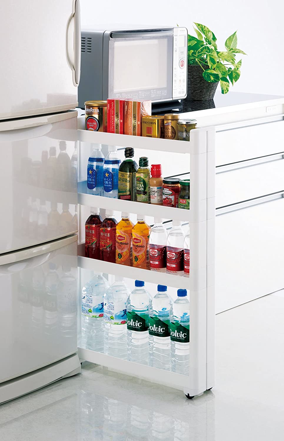 不動技研 スマートワゴンＦｉｔ　５５－４段    W ホワイト 収納ラック キッチン収納 すき間収納 キャスター付 日本製