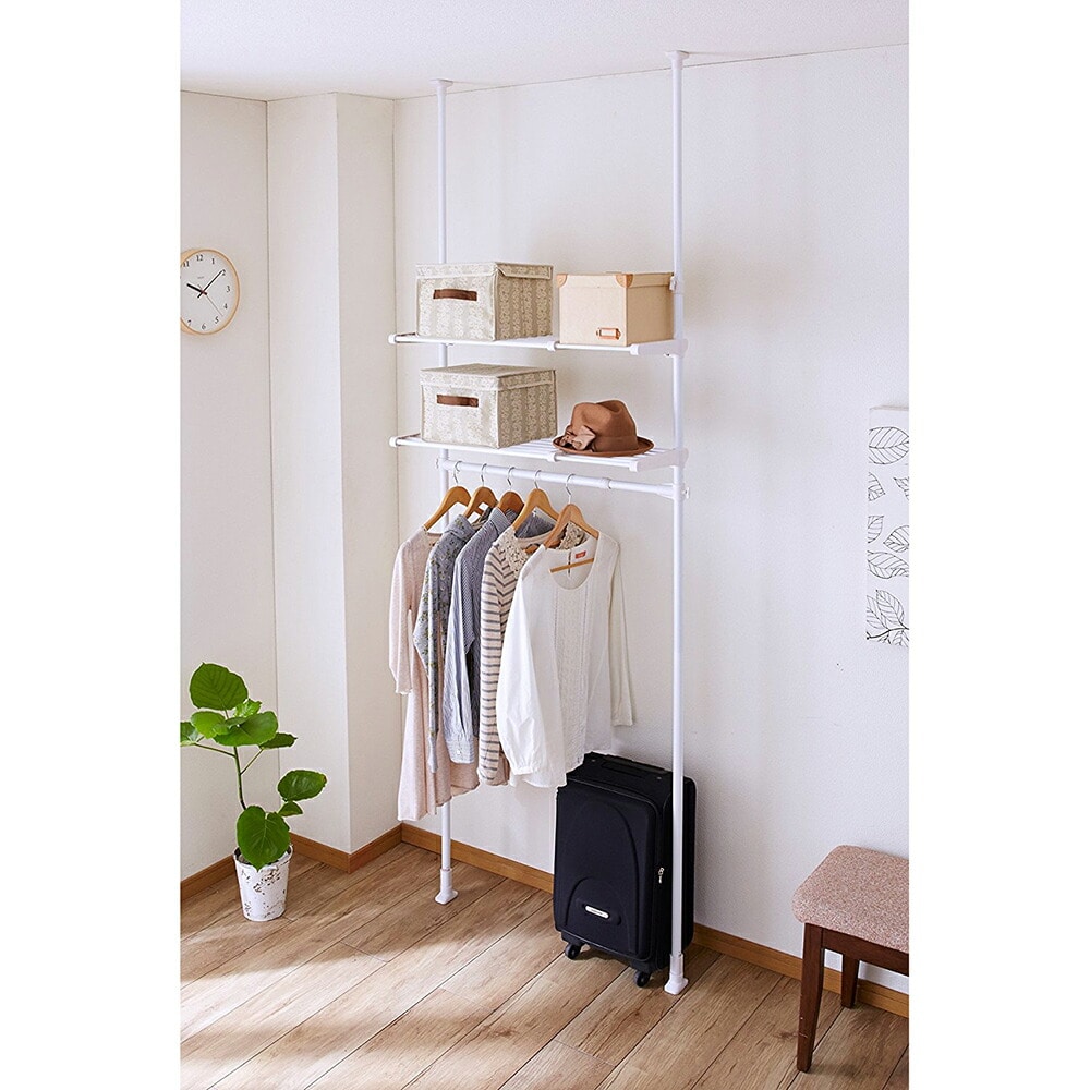 平安伸銅工業 突っ張り伸縮2段ラック ハンガーパイプ付き ホワイト TNP-5