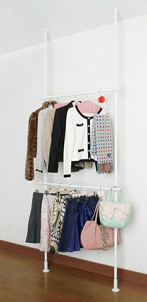 平安伸銅工業 突っ張り室内2段ハンガー 伸縮 ホワイト TNP-3