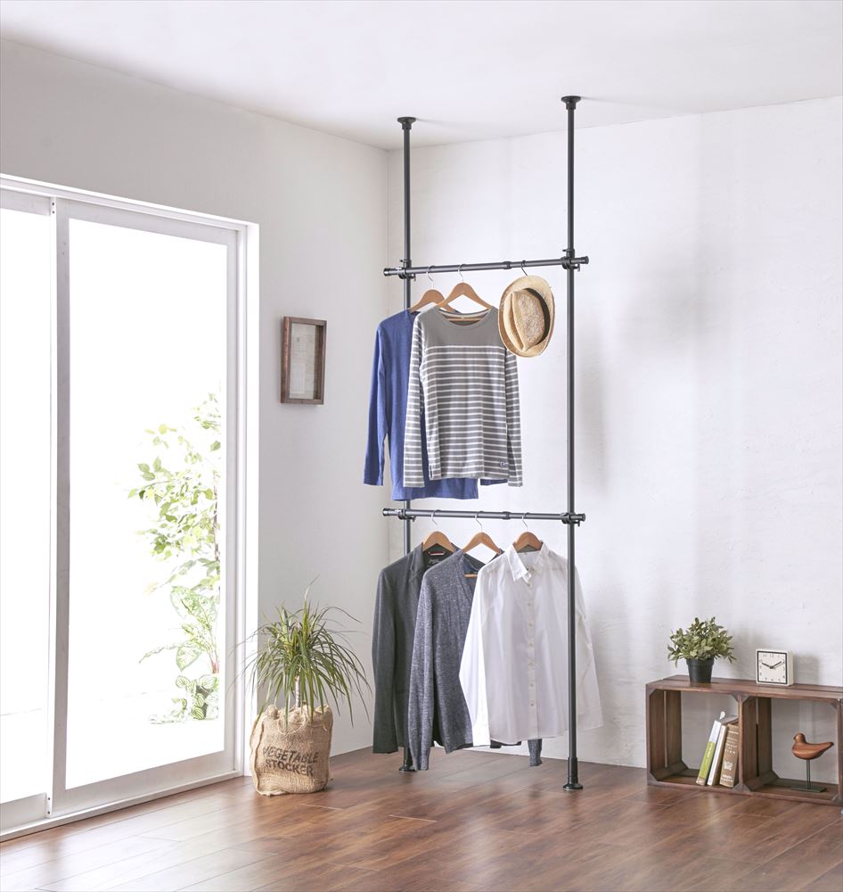 平安伸銅 TNP-3B突ぱり強力２段ハンガーBK 突っ張り インテリア アパレル