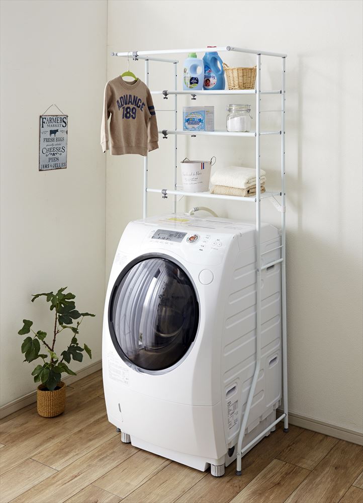 平安伸銅 L-5 ３段ランドリーラック ホワイト 洗面収納 ハンガーラック 洗濯機ラック