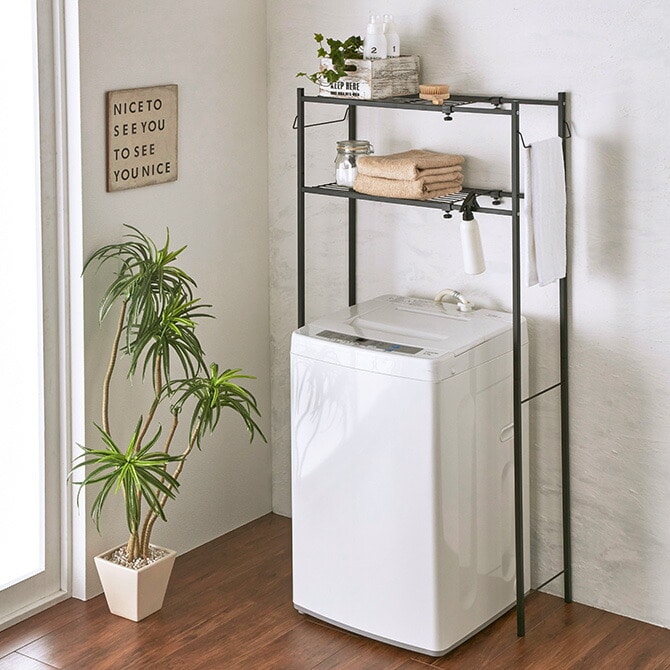 平安伸銅 角パイプ洗濯機棚 黒 洗濯機棚 ランドリー収納  収納 ランドリーラック TLR-2B バス 伸縮 2段ラック 4977612643610