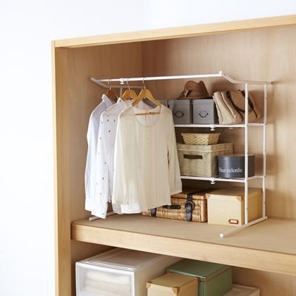 平安伸銅工業 押入れ伸縮ハンガーシェルフ白 4977612652803 クローゼット収納 ハンガーラック 衣類収納 棚付き