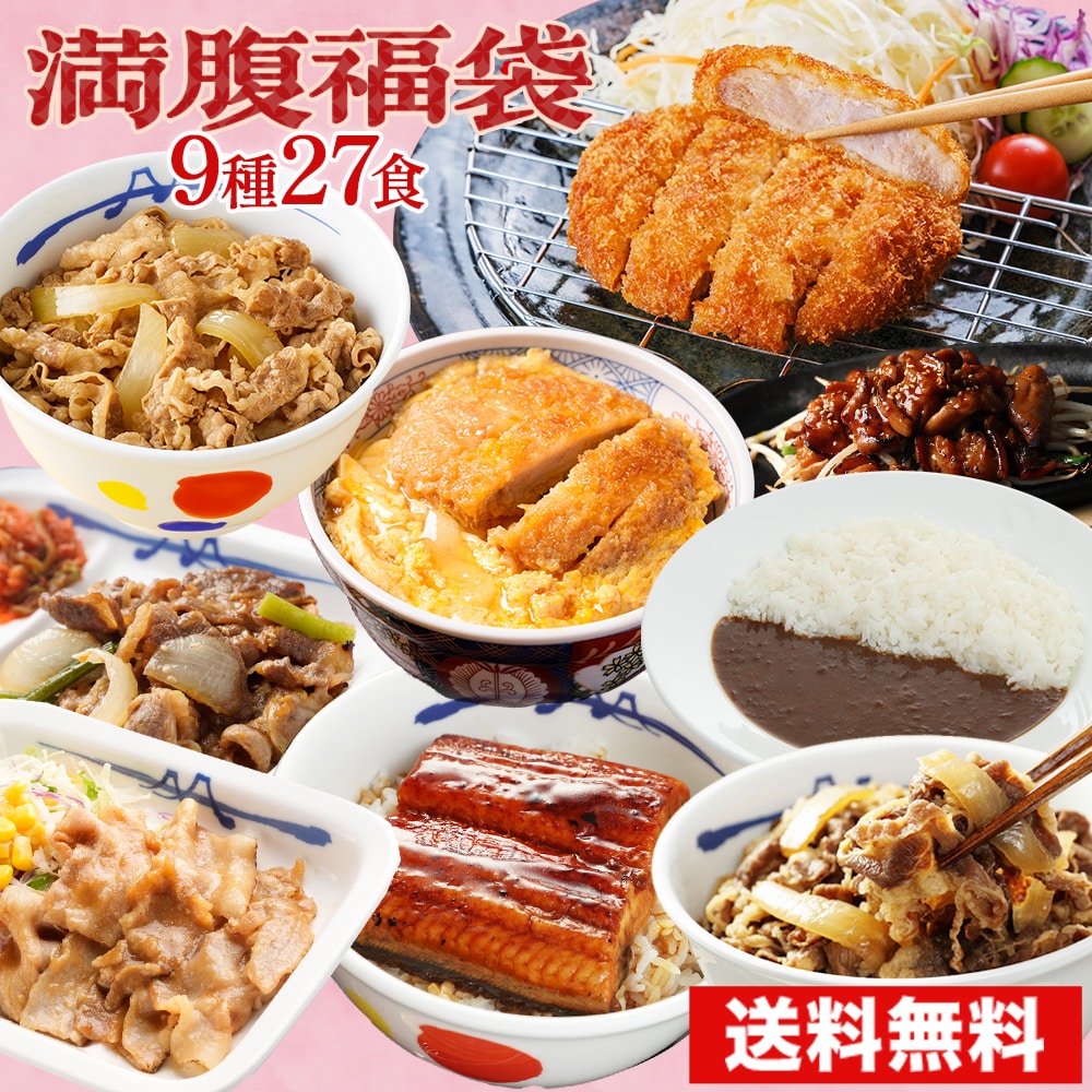 【 冷凍 】 特別価格！ 【1食256円！単品合計価格15,170円→6,890円！】 福袋 2026 松屋 新生活応援！満腹福袋！超特大ボリューム9種27食入り 食品 保存食 一人暮らし 時短 冷食 肉 グルメ 食事 セット  惣菜 まつや 仕送り