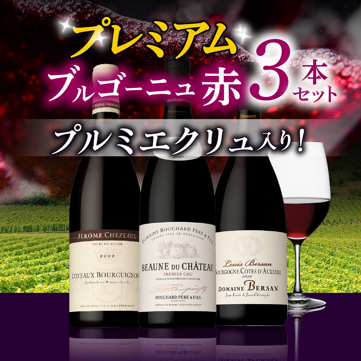 ワインセット プレミアムブルゴーニュ 赤ワイン3本セット プルミエクリュ入り 7弾 ファインズ 浜運A【送料無料】