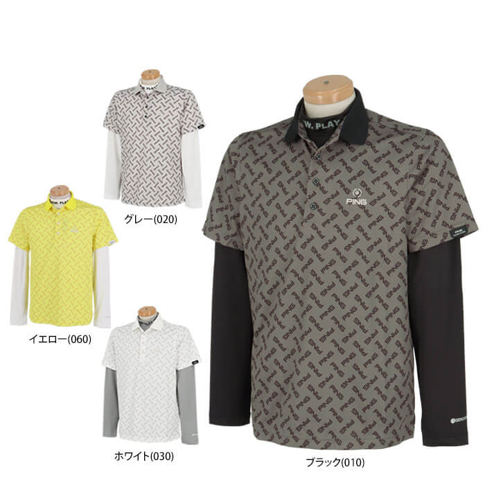ピンゴルフ　メンズ ロゴプリント 総柄 半袖 リブ衿 ポロシャツ ＆ 長袖 ハイネック インナーシャツ 621-4160209 [2024年春夏モデル] 特価