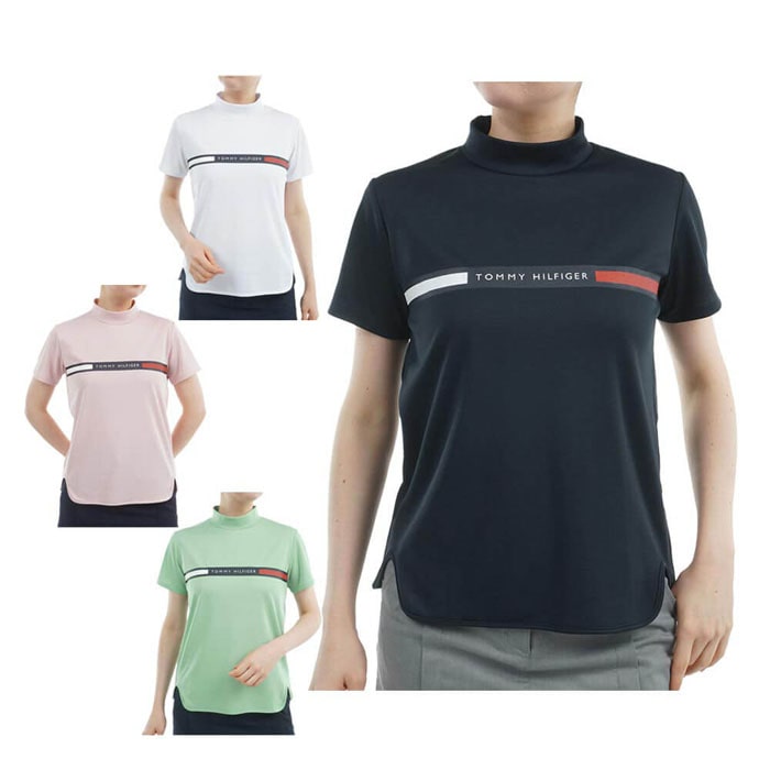 ゴルフウェア　トミー ヒルフィガー ゴルフ レディース ラインロゴ トリコロール配色 半袖 モックネックシャツ THLA532 [2025年春夏モデル]