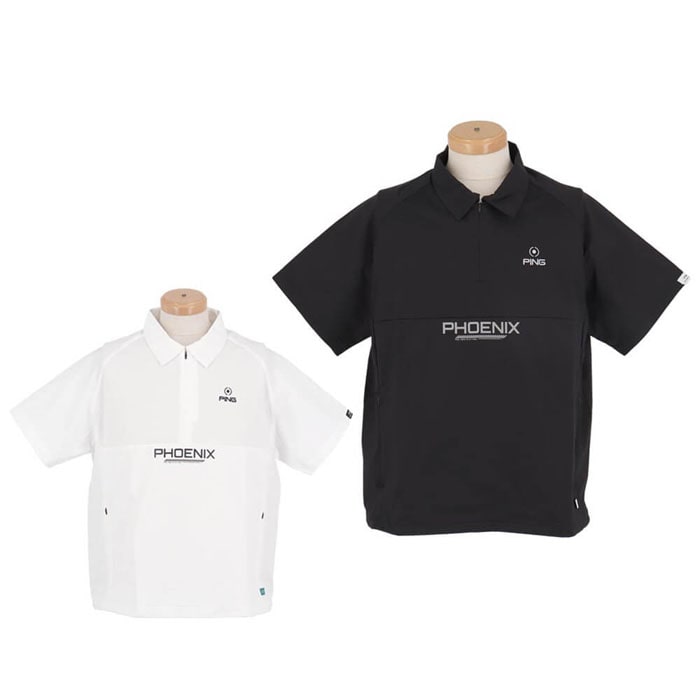 ピンゴルフ　メンズ 撥水 布帛 半袖 ハーフジップシャツ 621-4111301  [2024年モデル] ゴルフウェア [春夏モデル] 特価