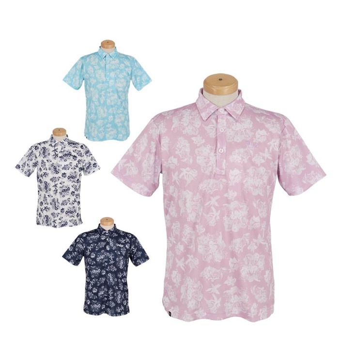 フィラ　メンズ フラワー柄 ロゴ刺繍 半袖 ポロシャツ 744-671Y [2024年モデル] ゴルフウェア [春夏モデル] 特価 有賀園 ゴルフ