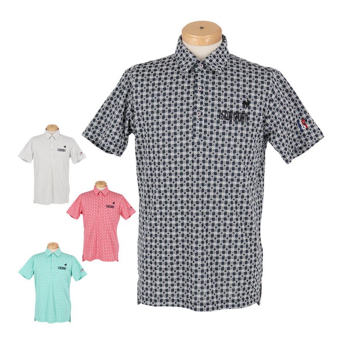 ゴルフウェア　ルコック メンズ ロゴ刺繍 モノグラム柄 ジャガード 半袖 ポロシャツ LG5SHS14M [2025年春夏モデル] 特価 有賀園 ゴルフ