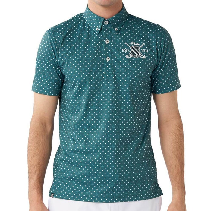 フィラ FILA メンズ ドット柄 ストレッチ 半袖 ボタンダウン ポロシャツ 745-602 ダークグリーン ゴルフウェア　[2025年春夏モデル] 特価 有賀園 ゴルフ
