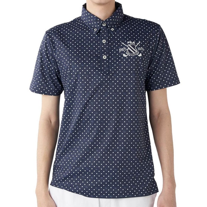 フィラ FILA メンズ ドット柄 ストレッチ 半袖 ボタンダウン ポロシャツ 745-602 ネイビー ゴルフウェア　[2025年春夏モデル] 特価 有賀園 ゴルフ