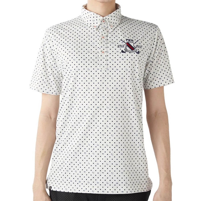 フィラ FILA メンズ ドット柄 ストレッチ 半袖 ボタンダウン ポロシャツ 745-602 ホワイト ゴルフウェア　[2025年春夏モデル] 特価 有賀園 ゴルフ
