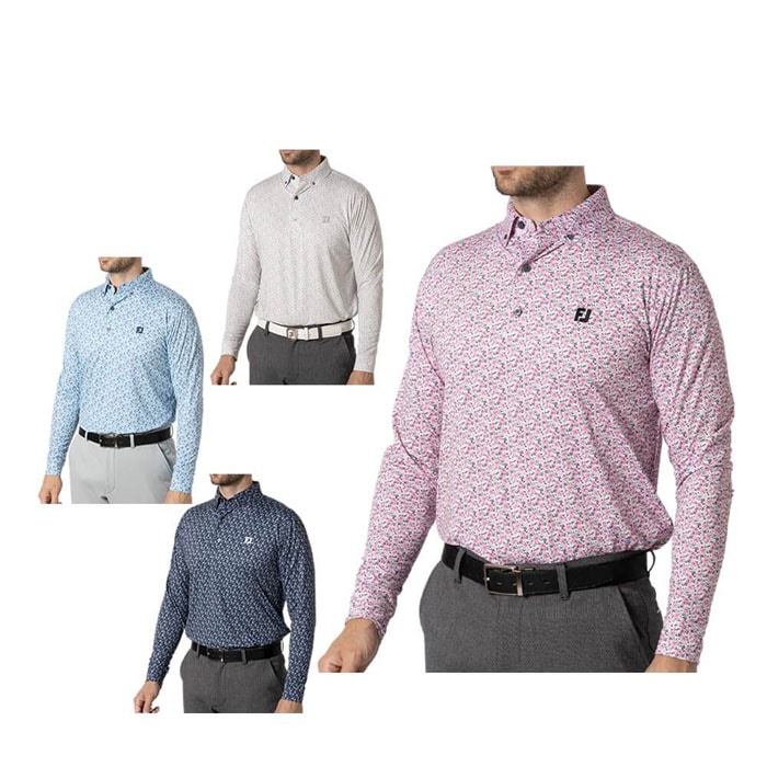 ゴルフウェア　フットジョイ メンズ フラワープリント 長袖 ボタンダウン ポロシャツ FJ-F24-S10 [2024年モデル] [秋冬モデル] 特価