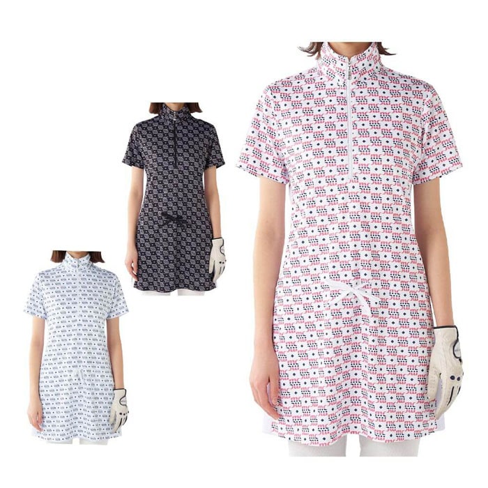 マリクレール　レディース モノグラム柄 ハーフジップ 半袖 チュニック 715-451 ゴルフウェア [2025年春夏モデル] 特価 有賀園 ゴルフ