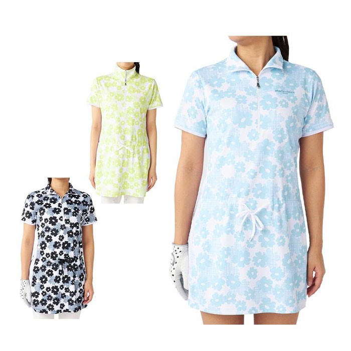 マリクレール　レディース 花柄 ハーフジップ 半袖 チュニック 715-452 ゴルフウェア [2025年春夏モデル] 特価 有賀園 ゴルフ