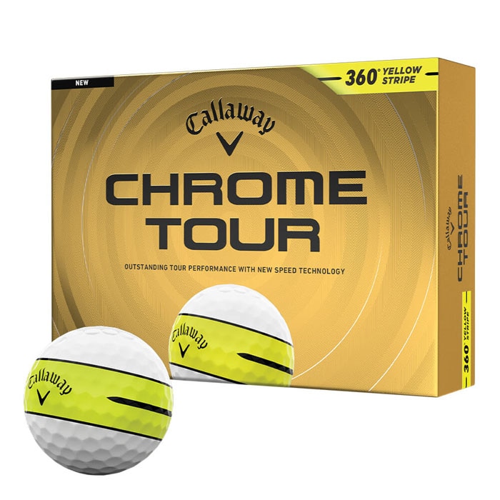 [2026年モデル] キャロウェイ CHROME TOUR 360 STRIPE クロム ツアー ゴルフボール　1ダース（12球入り） 360° イエロー ストライプ 有賀園 ゴルフ