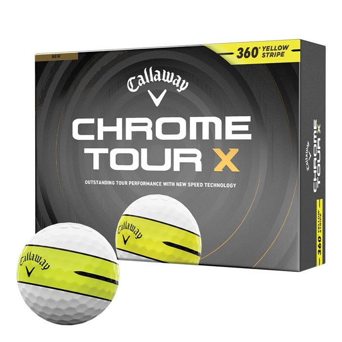 [2026年モデル] キャロウェイ CHROME TOUR X 360 STRIPE クロム ツアーX ゴルフボール　1ダース（12球入り） 360° イエロー ストライプ 有賀園 ゴルフ
