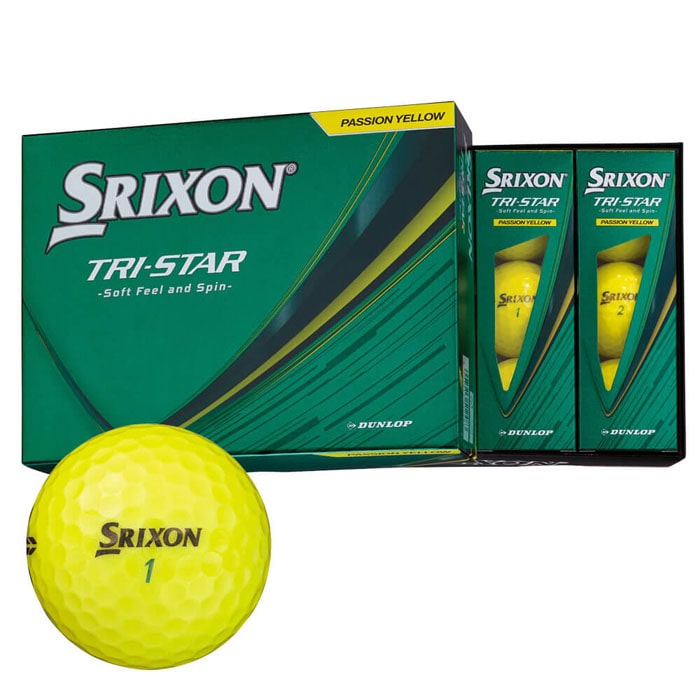 [2026年モデル] ダンロップ　SRIXON スリクソン TRI STAR トライスター ゴルフボール　1ダース（12球入り）　プレミアムパッションイエロー 有賀園 ゴルフ