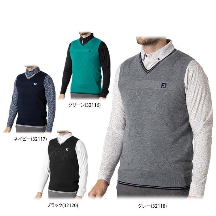 ゴルフウェア フットジョイ メンズ ロゴ刺繍 ダイヤ柄 編地切替 Vネック ニット ベスト FJ-F24-M10 [2024年秋冬モデル] 特価