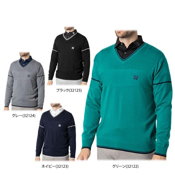 ゴルフウェア フットジョイ メンズ ロゴ刺繍 編地切替 長袖 Vネック セーター FJ-F24-M11 [2024年秋冬モデル] 特価