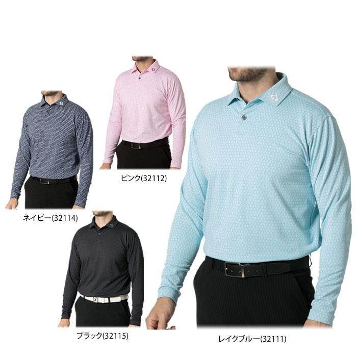 ゴルフウェア フットジョイ メンズ 総柄プリント 裏起毛 4WAYストレッチ 長袖 ポロシャツ FJ-F24-S18 [2024年秋冬モデル] 特価