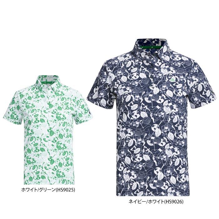 アディダス　レディース PLAY GREEN サッカー生地 総柄 半袖 ボタンダウン ポロシャツ NMJ60 [2023年モデル] [春夏モデル] 特価