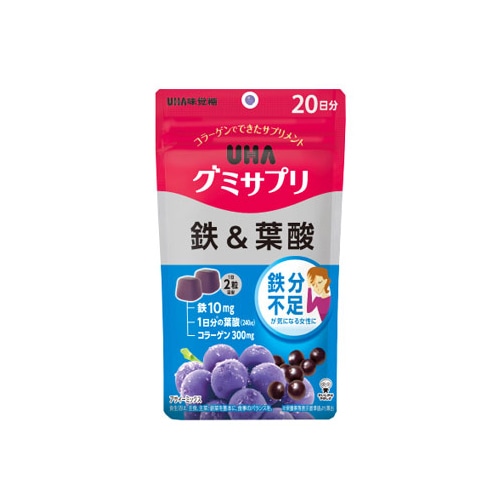 UHA味覚糖 グミサプリ 鉄＆葉酸 アサイーミックス味 20日分 (40粒