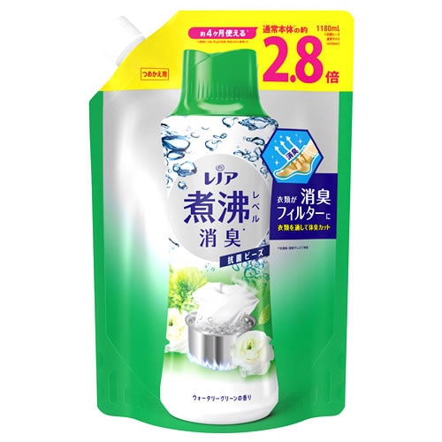 P&G レノア 煮沸レベル消臭 抗菌ビーズ ウォータリーグリーンの香り つめかえ用 超特大 (1180mL) 詰め替え用 衣類用消臭剤 【P ...