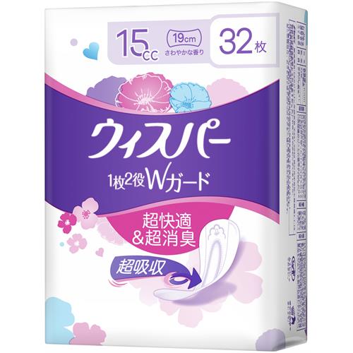 P&G ウィスパー 1枚2役Wガード おりもの&水分ケア パンティライナー 15cc (32枚) パンティライナー　【P&G】