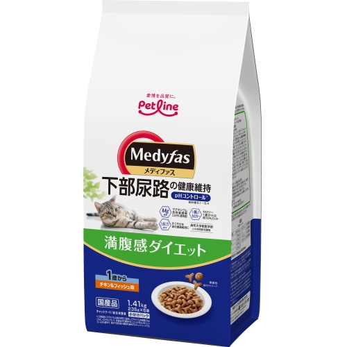 ペットライン メディファス 満腹感ダイエット 1歳から チキン&フィッシュ味 (235g×6袋) キャットフード