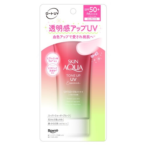 ロート製薬 スキンアクア トーンアップUVエッセンス ハピネスオーラ ローズカラー SPF50+ PA++++ (80g) 日焼け止め