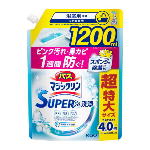 花王 バスマジックリン 泡立ちスプレー スーパークリーン 香りが残らないタイプ つめかえ用 (1200mL) 詰め替え用 浴室用洗剤