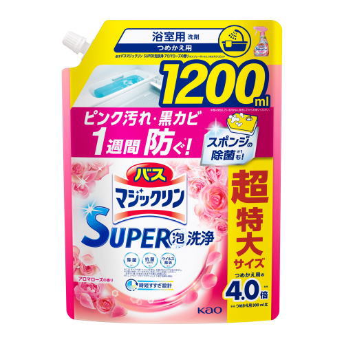花王 バスマジックリン 泡立ちスプレー スーパークリーン アロマローズの香り つめかえ用 (1200mL) 詰め替え用 浴室用洗剤