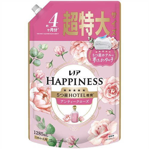 P&G レノアハピネス 夢ふわタッチ アンティークローズの香り つめかえ用 超特大サイズ (1285mL) 詰め替え用 柔軟剤 柔軟仕上げ剤　【P＆G】