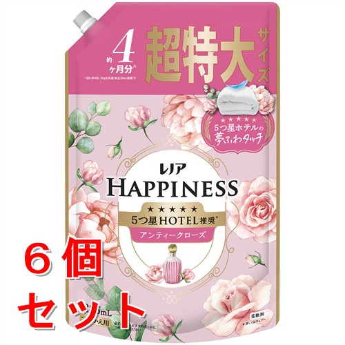 《セット販売》　P&G レノアハピネス 夢ふわタッチ アンティークローズの香り つめかえ用 超特大サイズ (1285mL)×6個セット 詰め替え用 柔軟剤 柔軟仕上げ剤　【P＆G】