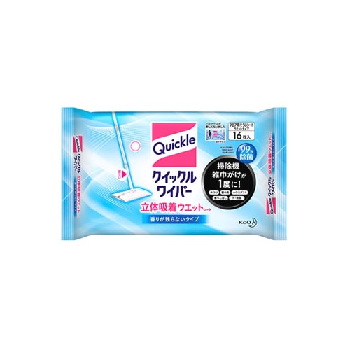 花王 クイックルワイパー 立体吸着ウエットシート 香りが残らないタイプ (16枚入)