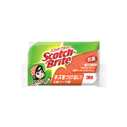 住友スリーエム 3M スコッチ・ブライト 抗菌ウレタンスポンジたわし リーフ型 3層 オレンジ SS-72KE (1個) キッチン用 スポンジ