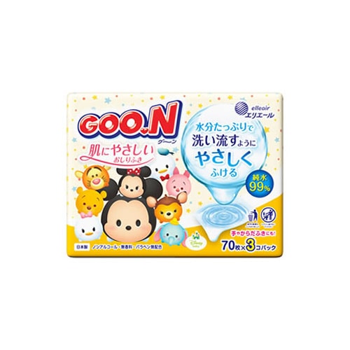 大王製紙 エリエール グーン 肌にやさしいおしりふき つめかえ用 (70枚×3個パック) 詰め替え用 ディズニー disney
