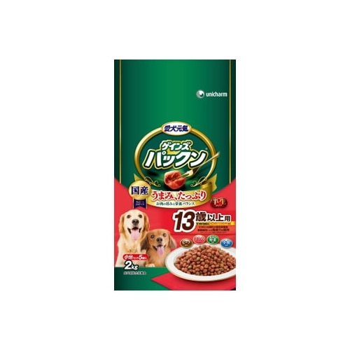 ユニチャーム　ペットケア　ゲインズ　パックン　13歳からの愛犬用　お肉たっぷり半生タイプ　【ビーフ・ささみ・緑黄色野菜・小魚入り】　(2kg)