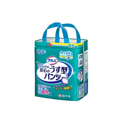 白十字　サルバ　Dパンツ　やわらかスリム　うす型スーパー　M-Lサイズ　男女共用　(22枚)　パンツタイプ　3回吸収　大人用紙パンツ　【医療費控除対象品】