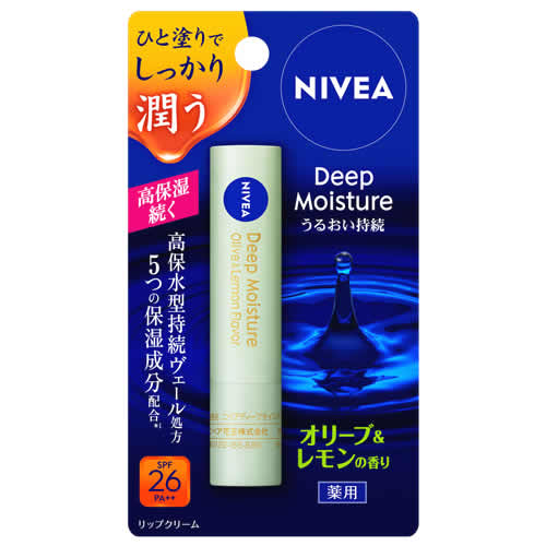 花王 ニベア ディープモイスチャーリップ オリーブ&レモンの香り (2.2g) SPF26 PA++ リップクリーム　【医薬部外品】